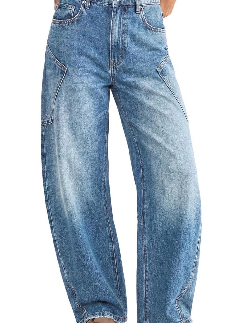 Barrel Leg Utility Denim Jeans in Light Blue